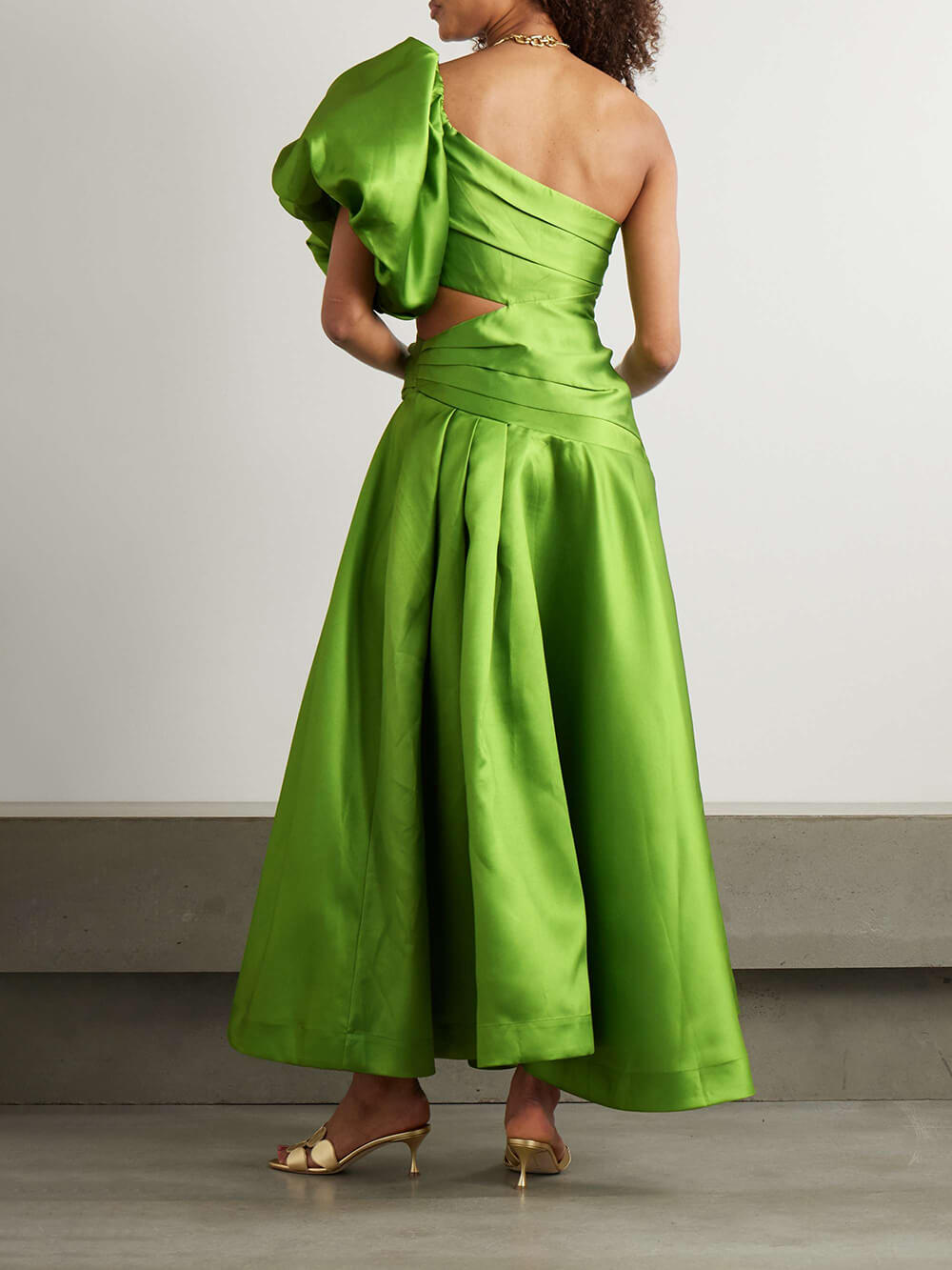 Unique One-Shoulder Gathered Printed Satin-Twill Maxi Dress