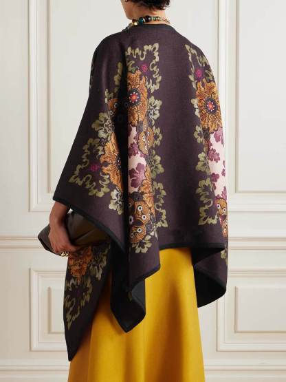 Casual Asymmetric Print Cardigan-Style Shawl Coat