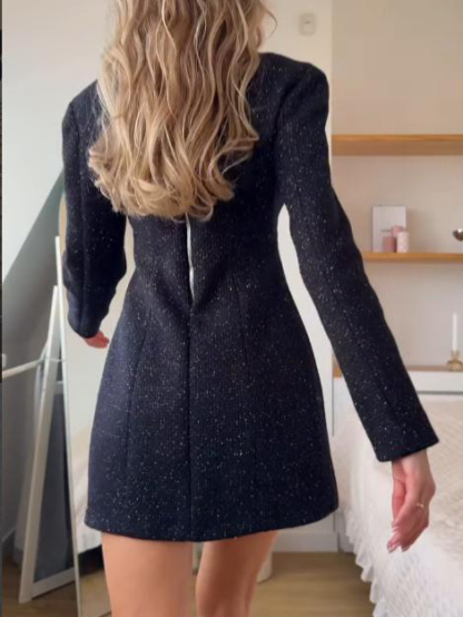 Elegant Puff-sleeve Tweed Mini Dress