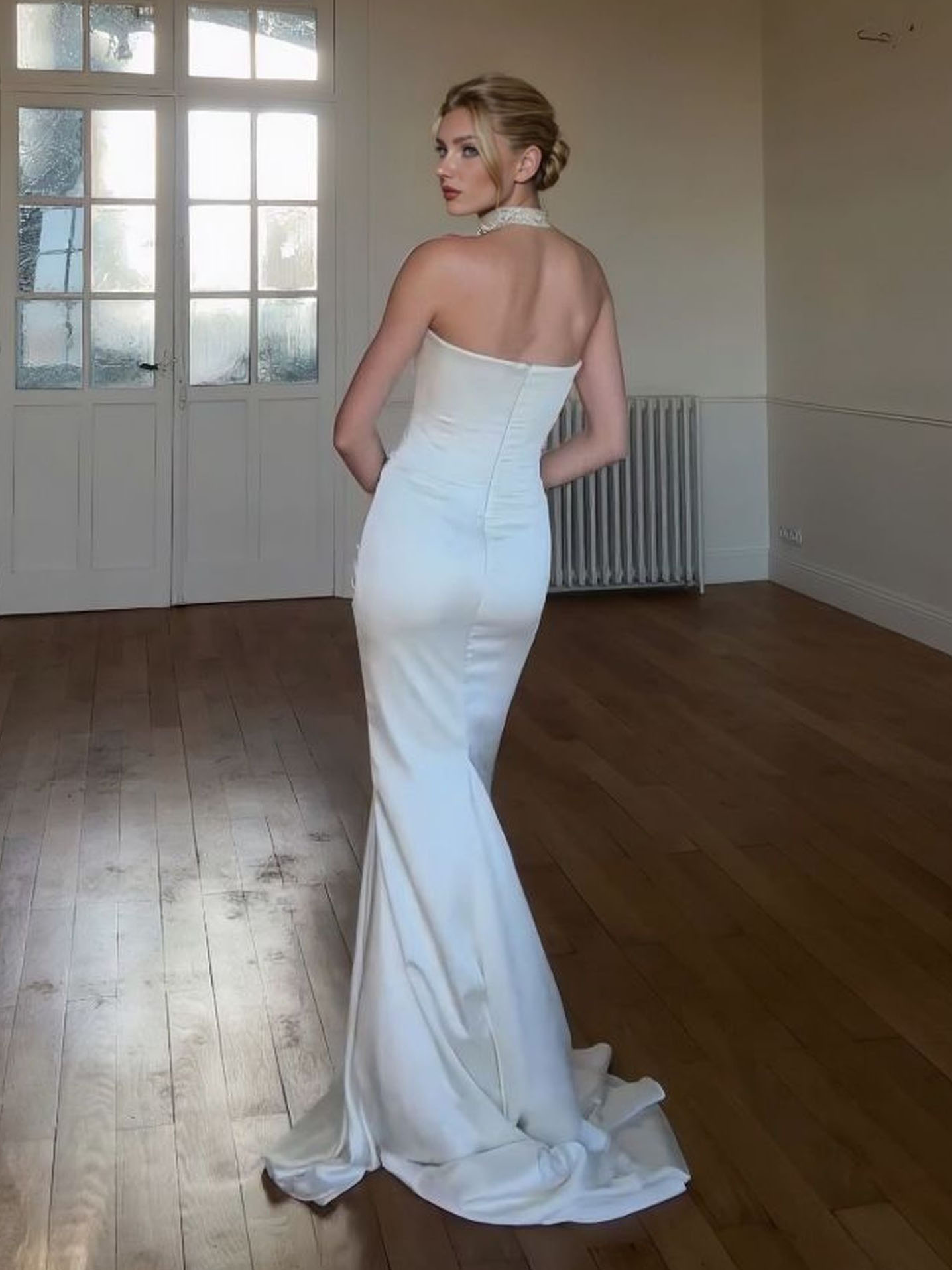 Elegant Strapless Ruched Drape Maxi Dress