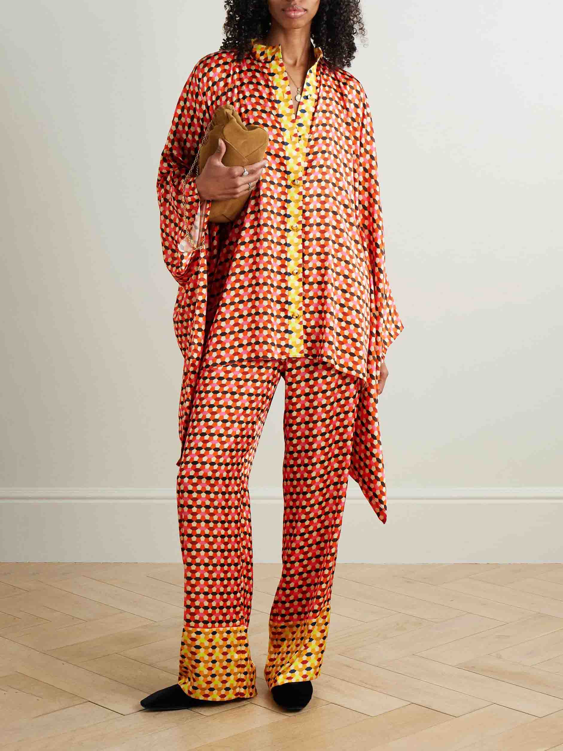 Exquisite Satin Geometric Print Loose Shirt