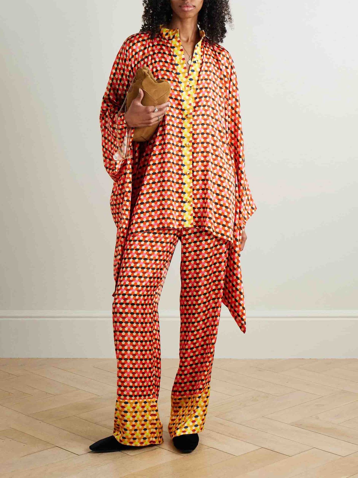 Exquisite Satin Geometric Print Loose Shirt