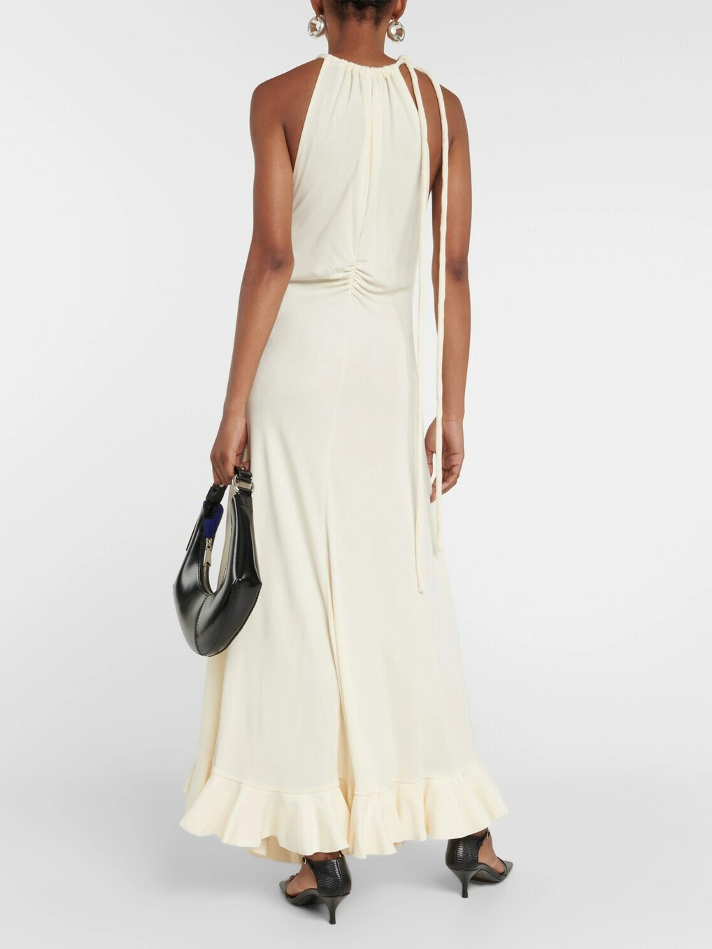 Elegant Halter Neck Drawstring Maxi Dress