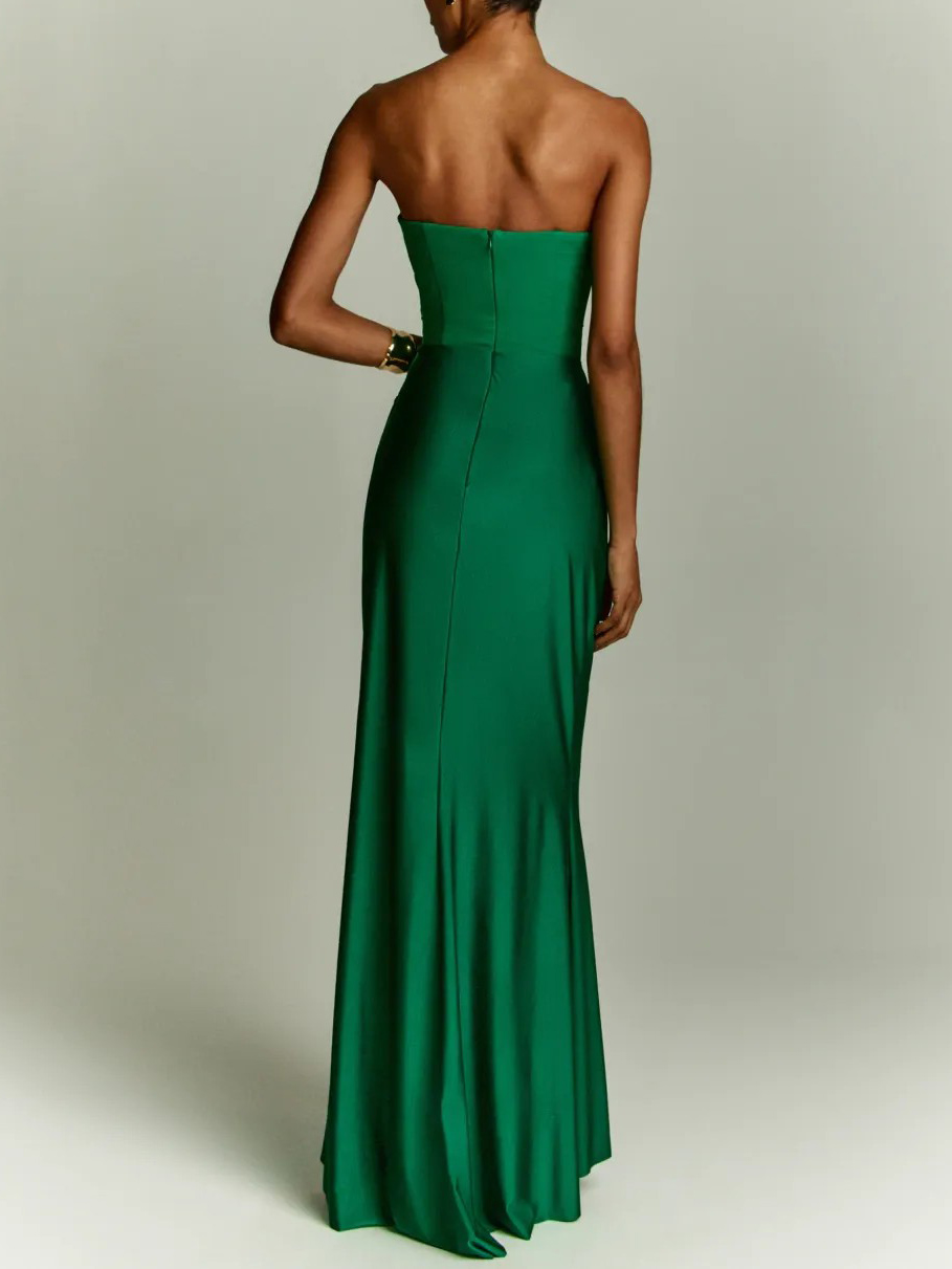 Elegant Strapless Pleated Party Maxi Dress