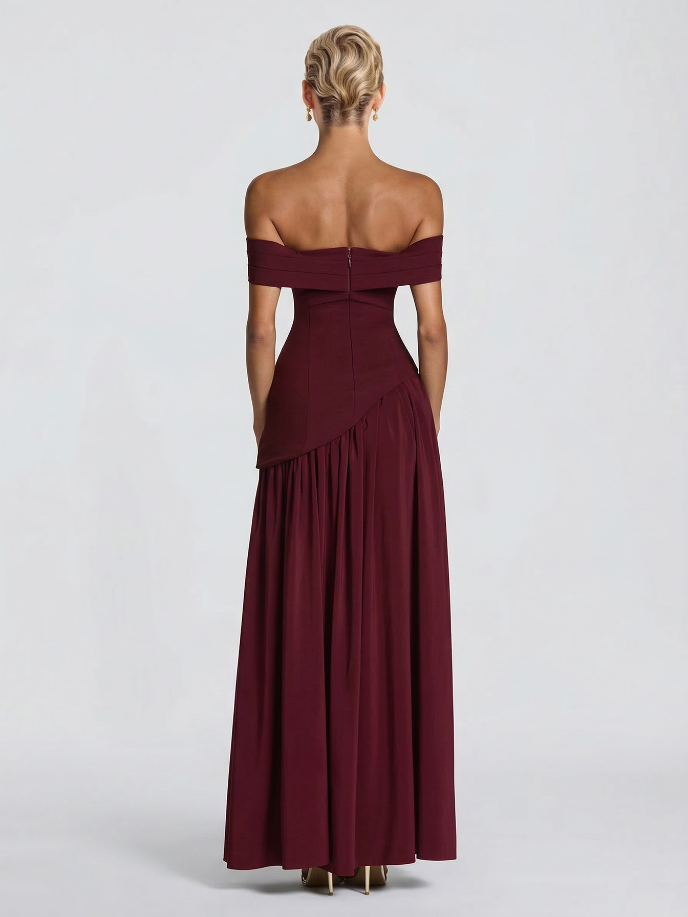 Elegant Off-Shoulder Asymmetric Chiffon Maxi Dress