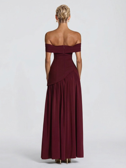 Elegant Off-Shoulder Asymmetric Chiffon Maxi Dress