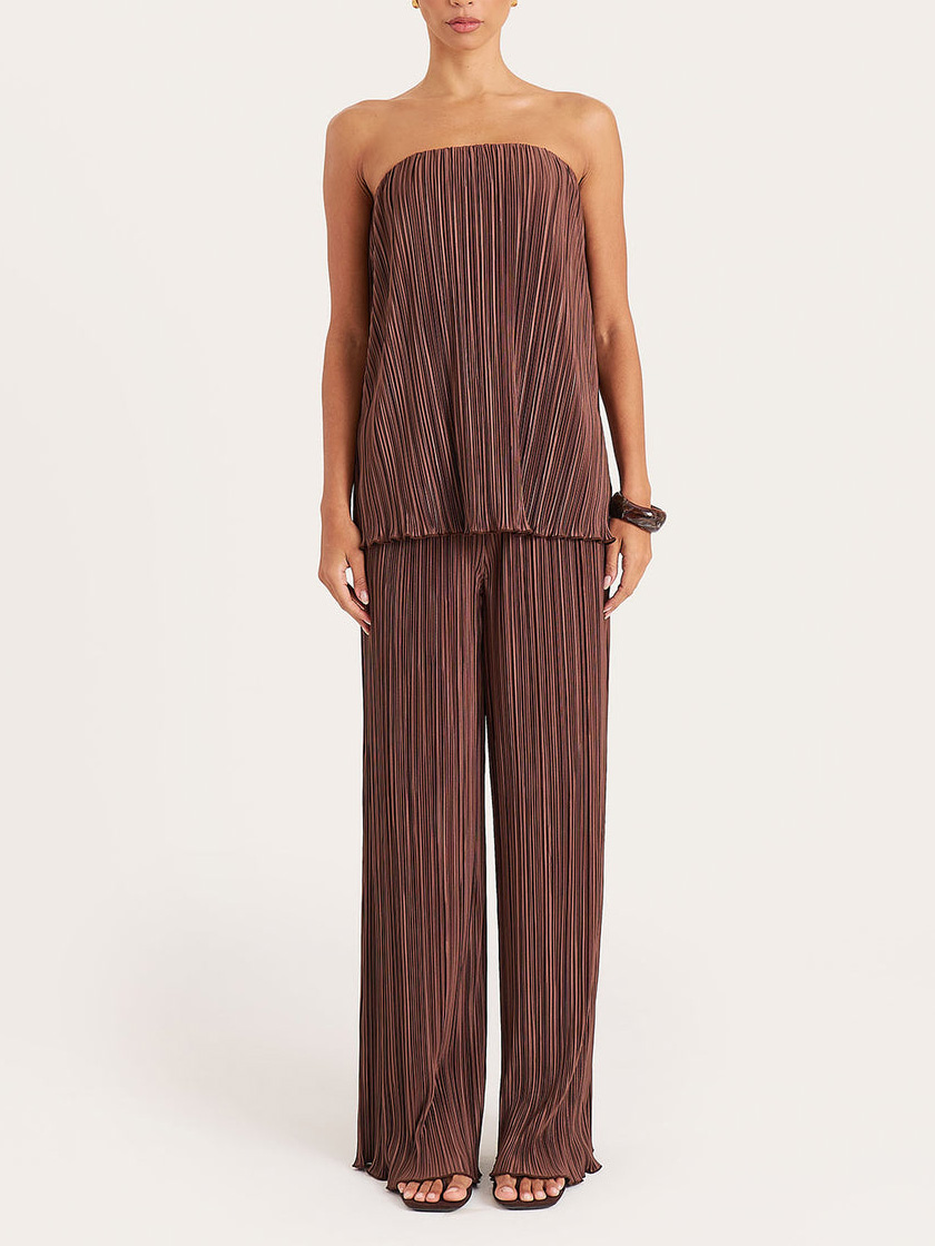 Minimalist Pleated Strapless Bandeau Top Two-Piece Set