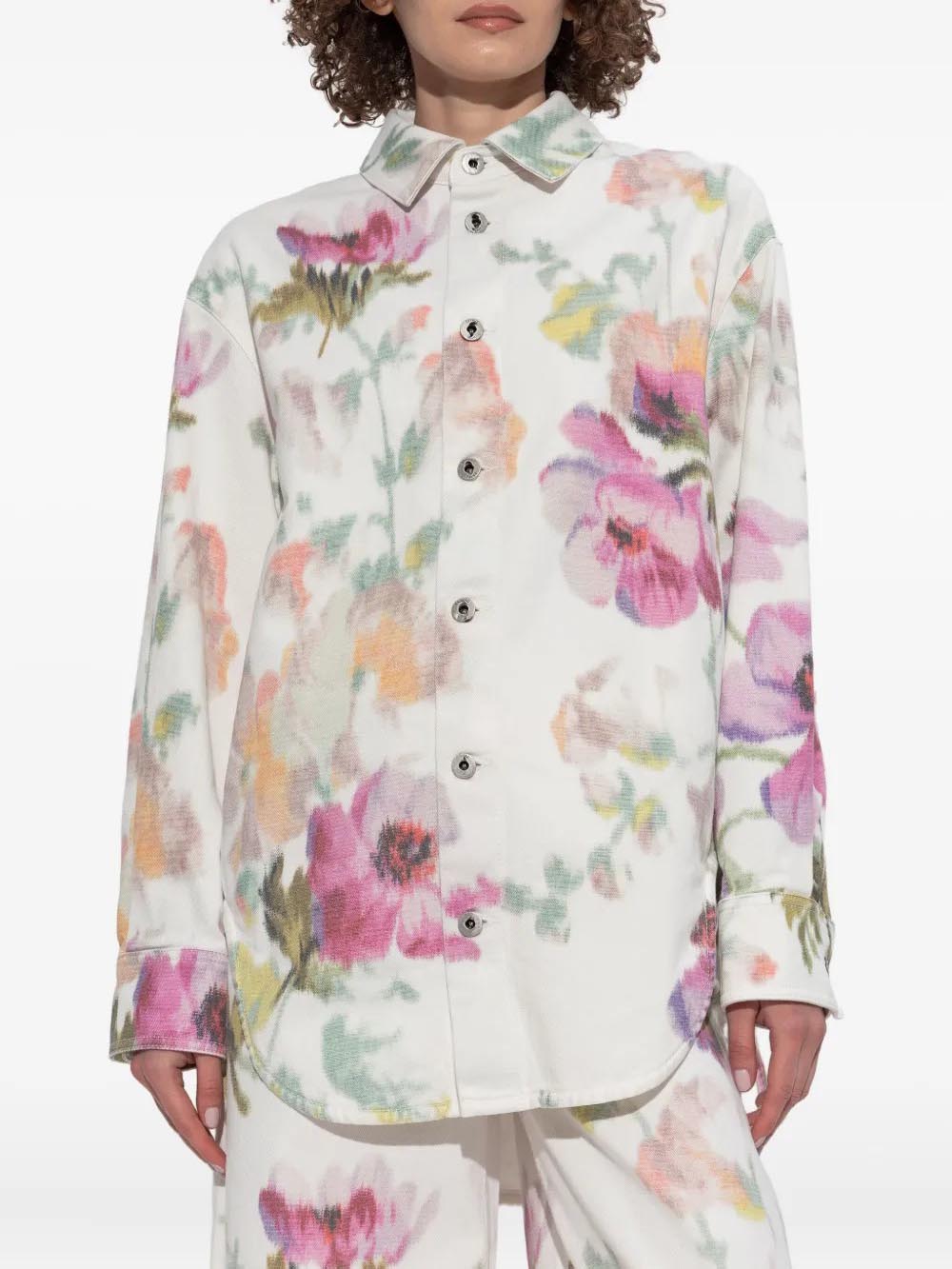 Elegant Neutral Floral Print Button-Down Shirt