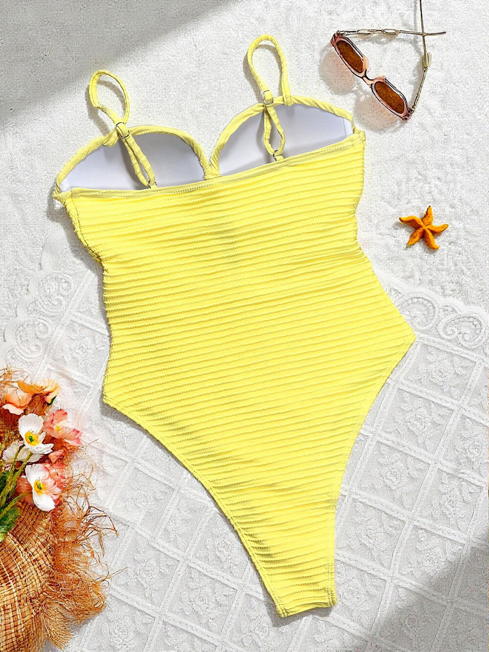 Vertical Stripe Cutout Lace-Up One-Piece Swimsuit