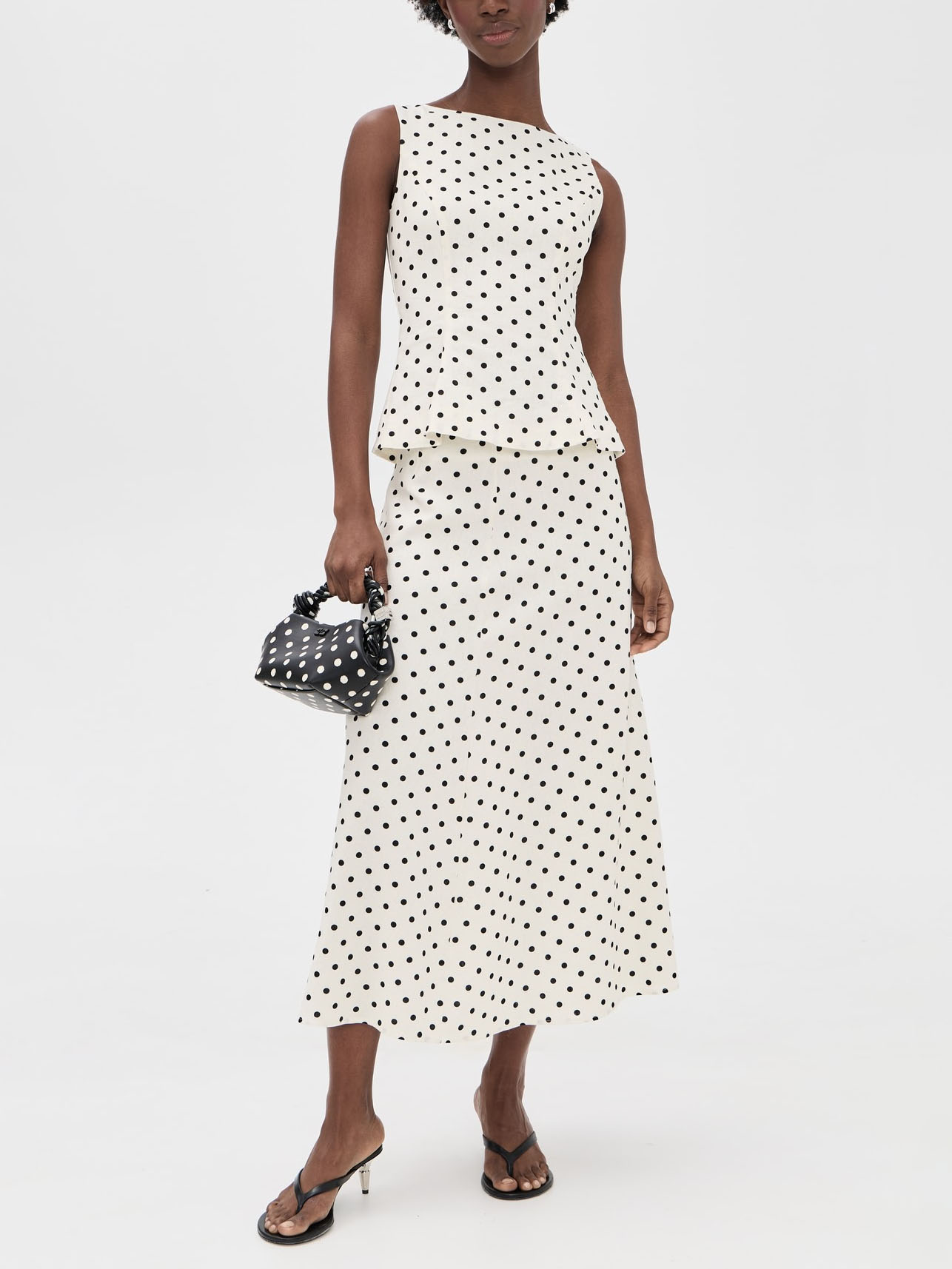 Elegant Polka Dot Sleeveless Top & Skirt Two-Piece Set