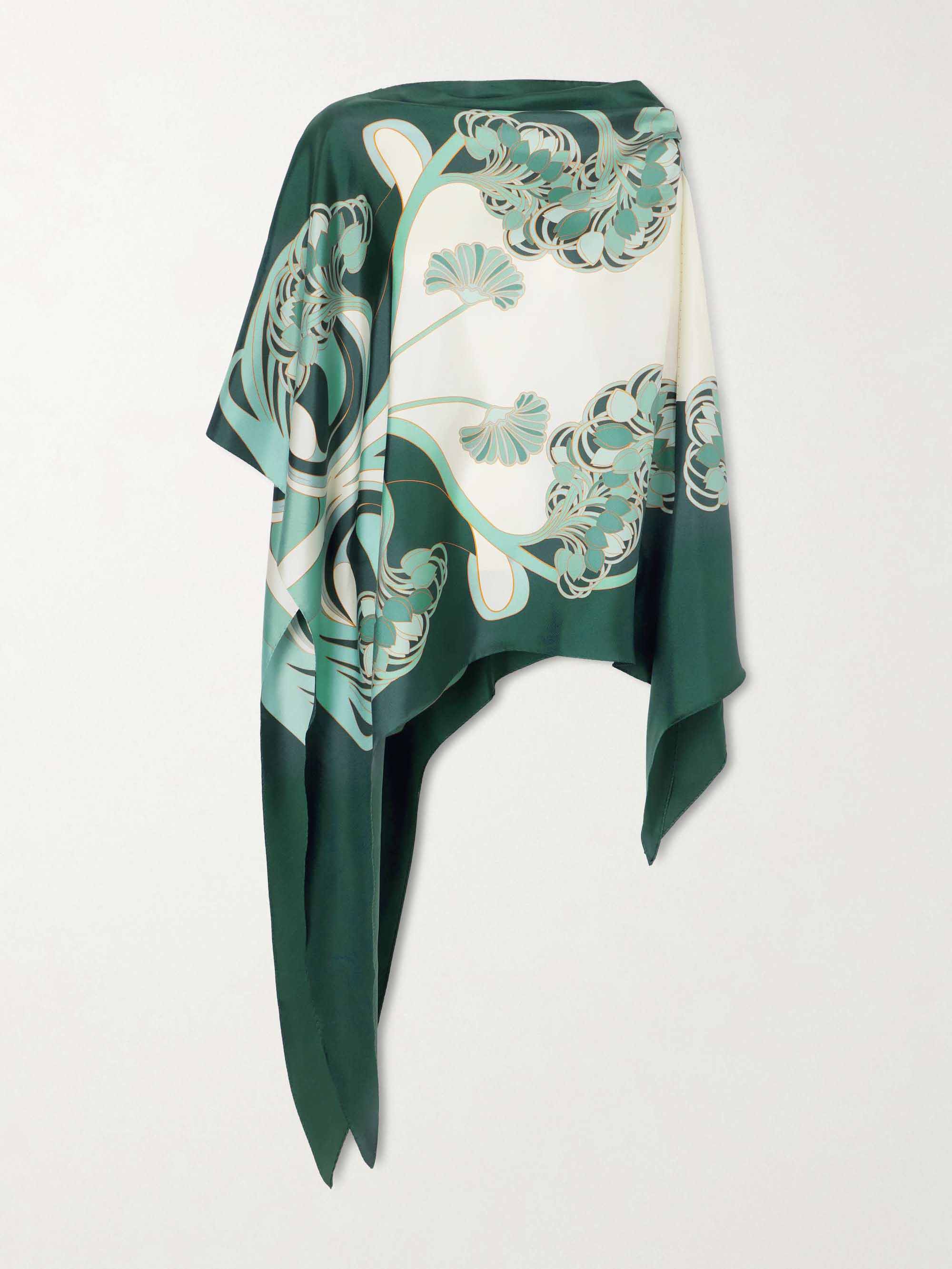 Unique Floral Print Satin Asymmetrical Shirt