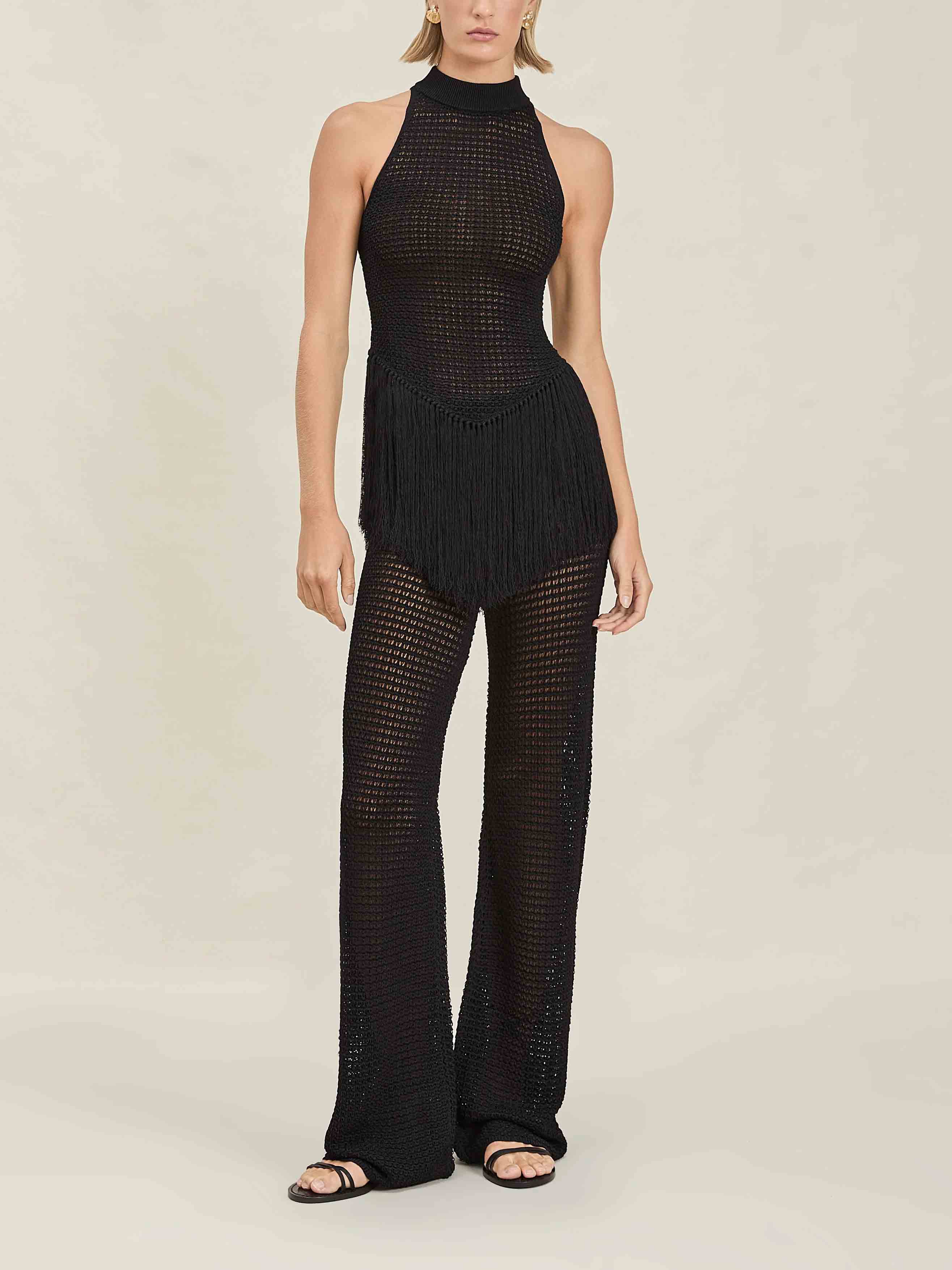 Exquisite Stand Collar Knitted Fringe Top