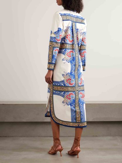 Elegant Bohemian Print Shirt Midi Dress