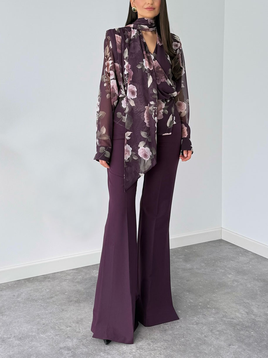 Exquisite Printed Long-sleeved Shirt Two-piece Set