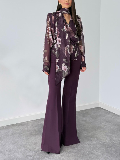 Exquisite Printed Long-sleeved Shirt Two-piece Set