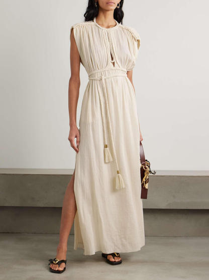Casual Draped Braids Kimono Cover Up Slit Maxi Dress
