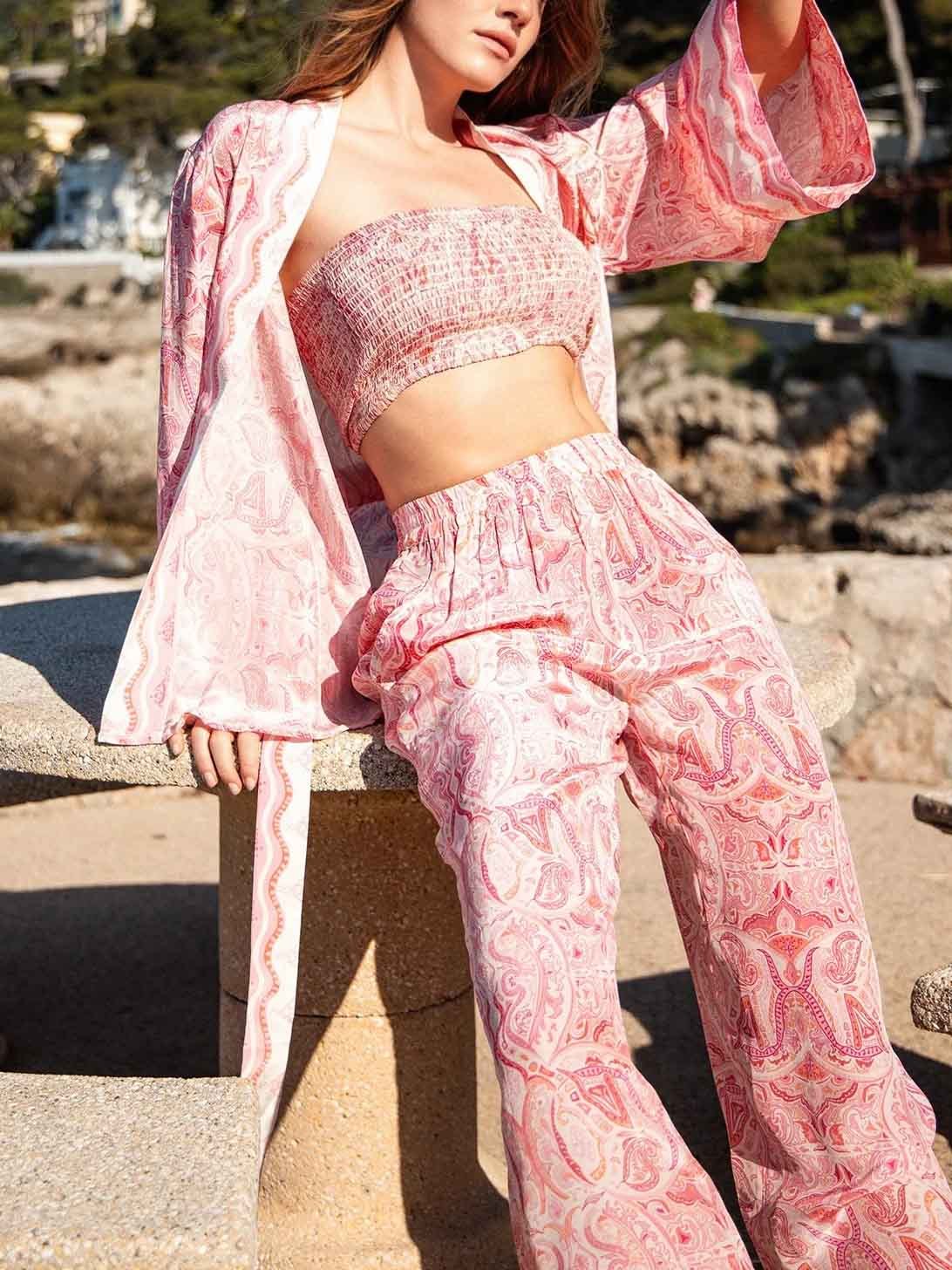 Exquisite Paisley Print Headband Kimono T-Shirt