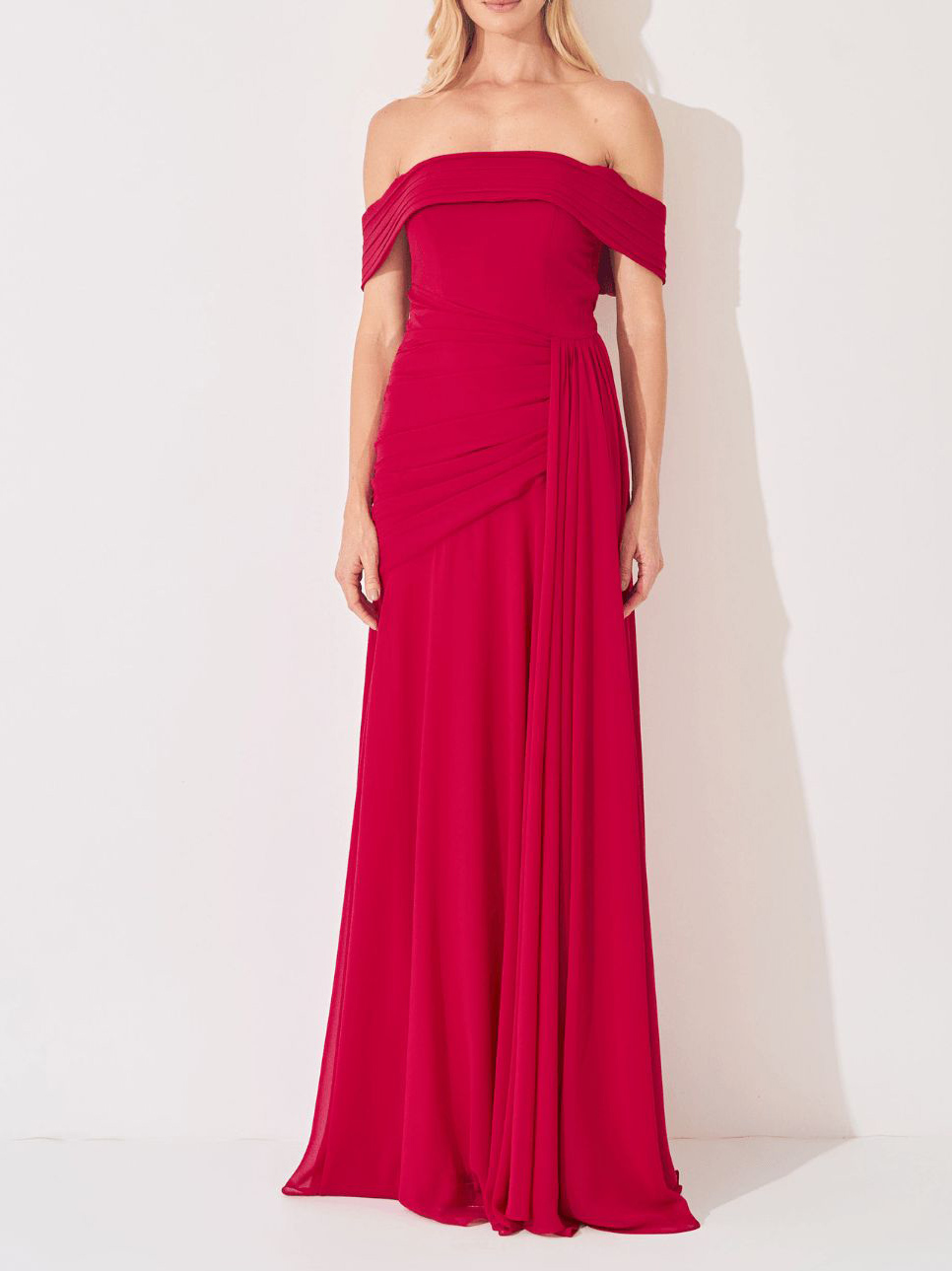 Elegant Off Shoulder Ruched Chiffon Maxi Dress