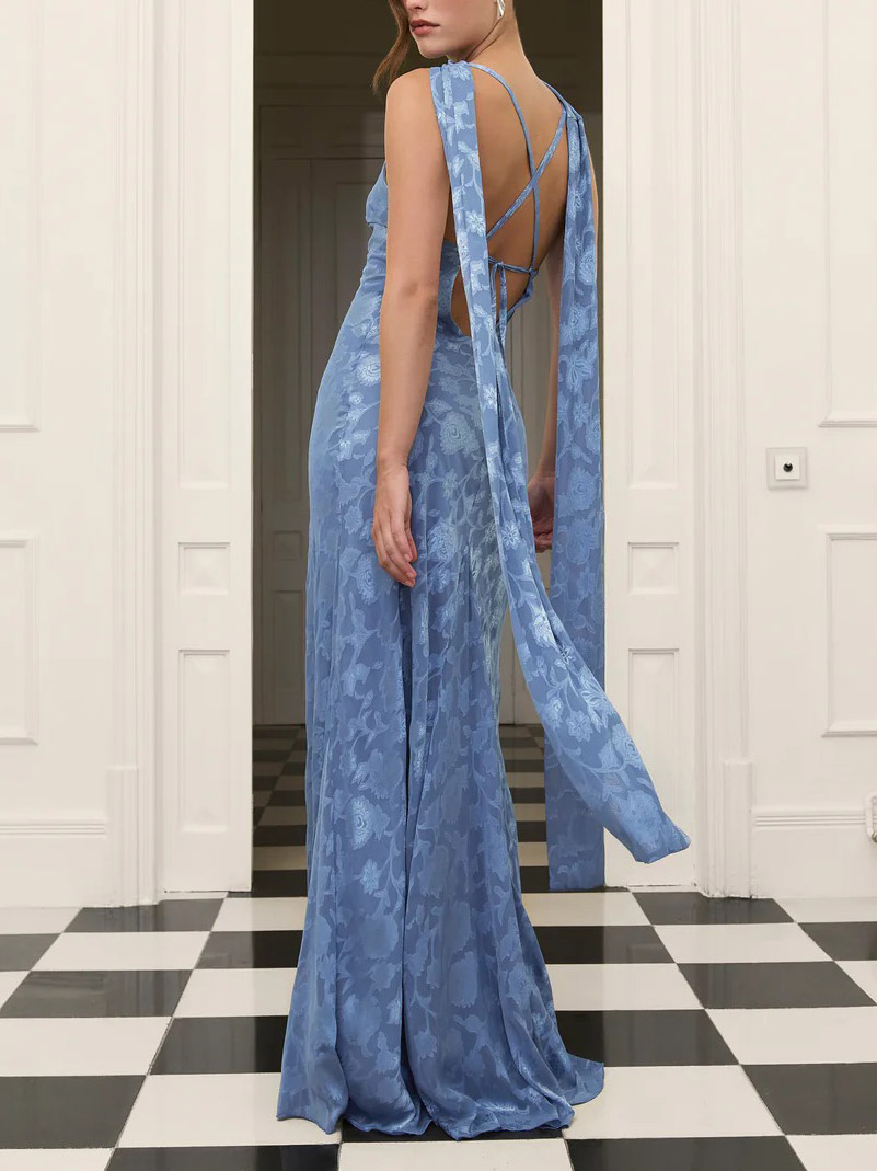 Elegant Satin Jacquard Maxi Dress