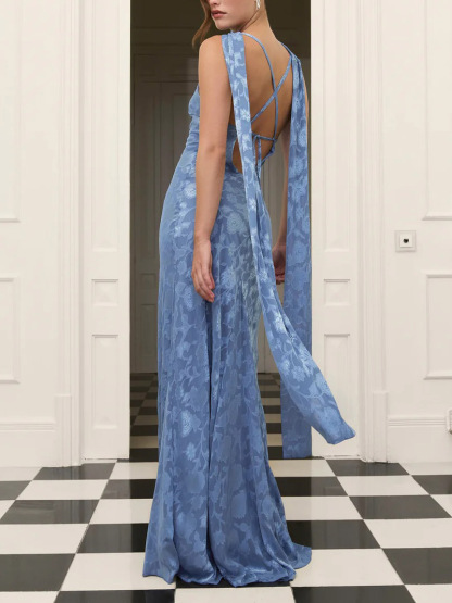Elegant Satin Jacquard Maxi Dress