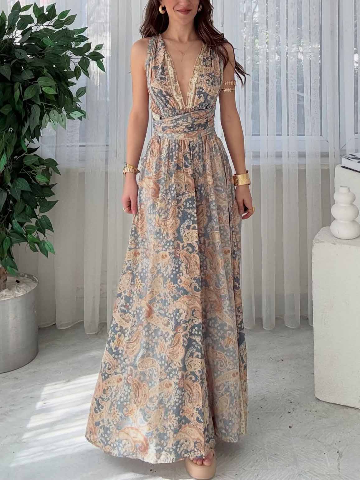 Bohemian Paisley Print Maxi Dress