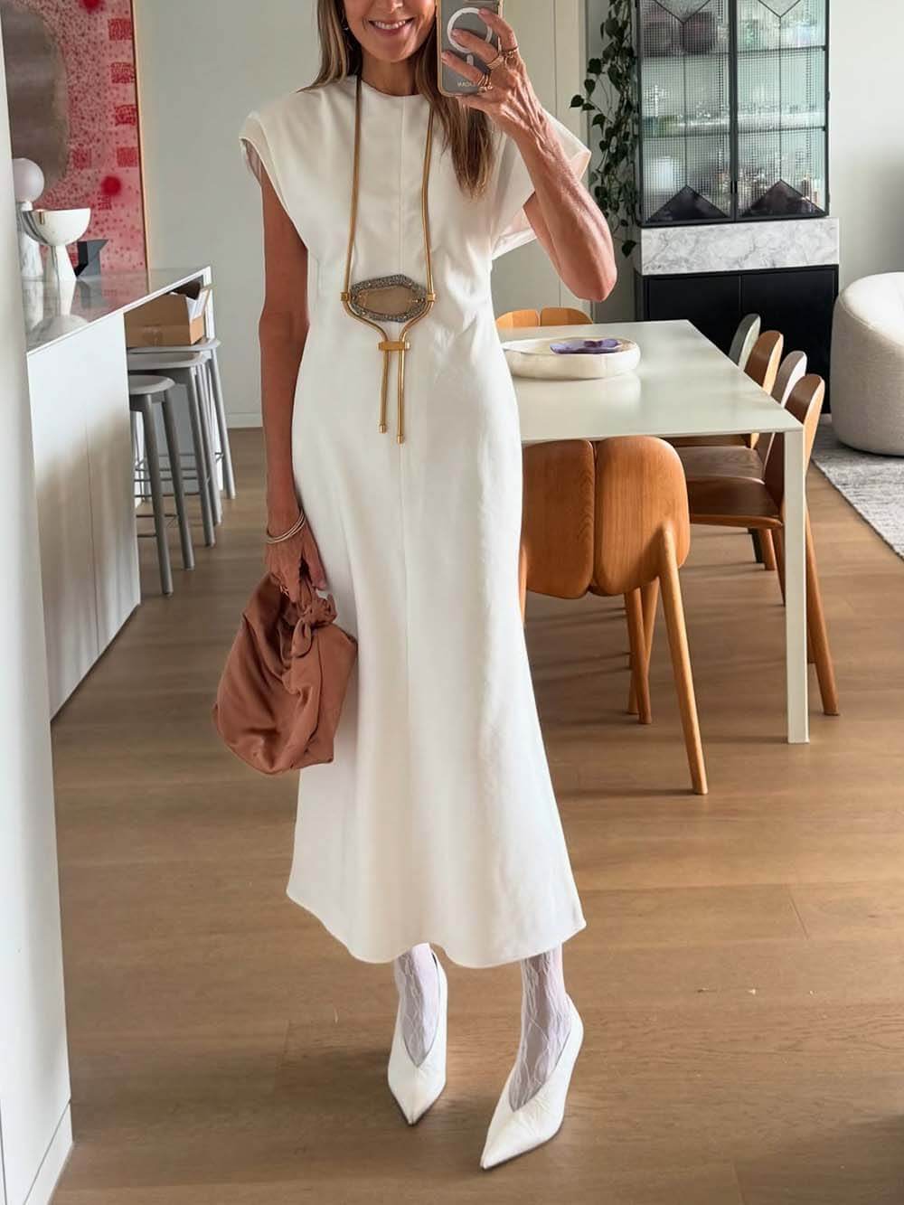 Elegant Drop-Shoulder Slim Maxi Dress