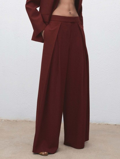 Elegant Red High-waisted Wide-leg Pants