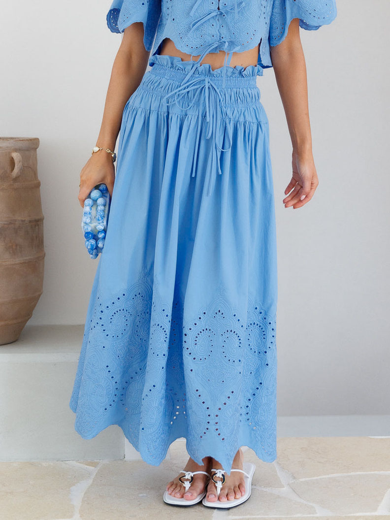 Summer Sweet Embroidered Lace Pleated Skirt