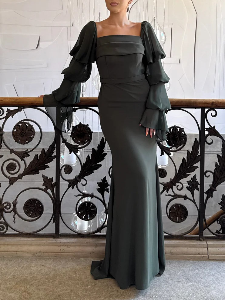 Elegant Square Neck Evening Maxi Dress