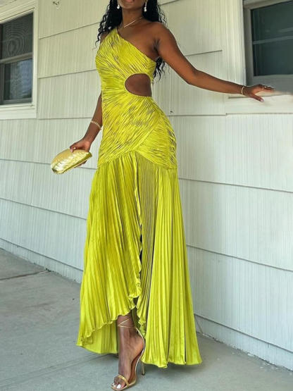Fashion One-Shoulder Cutout Ruched Maxi Dress