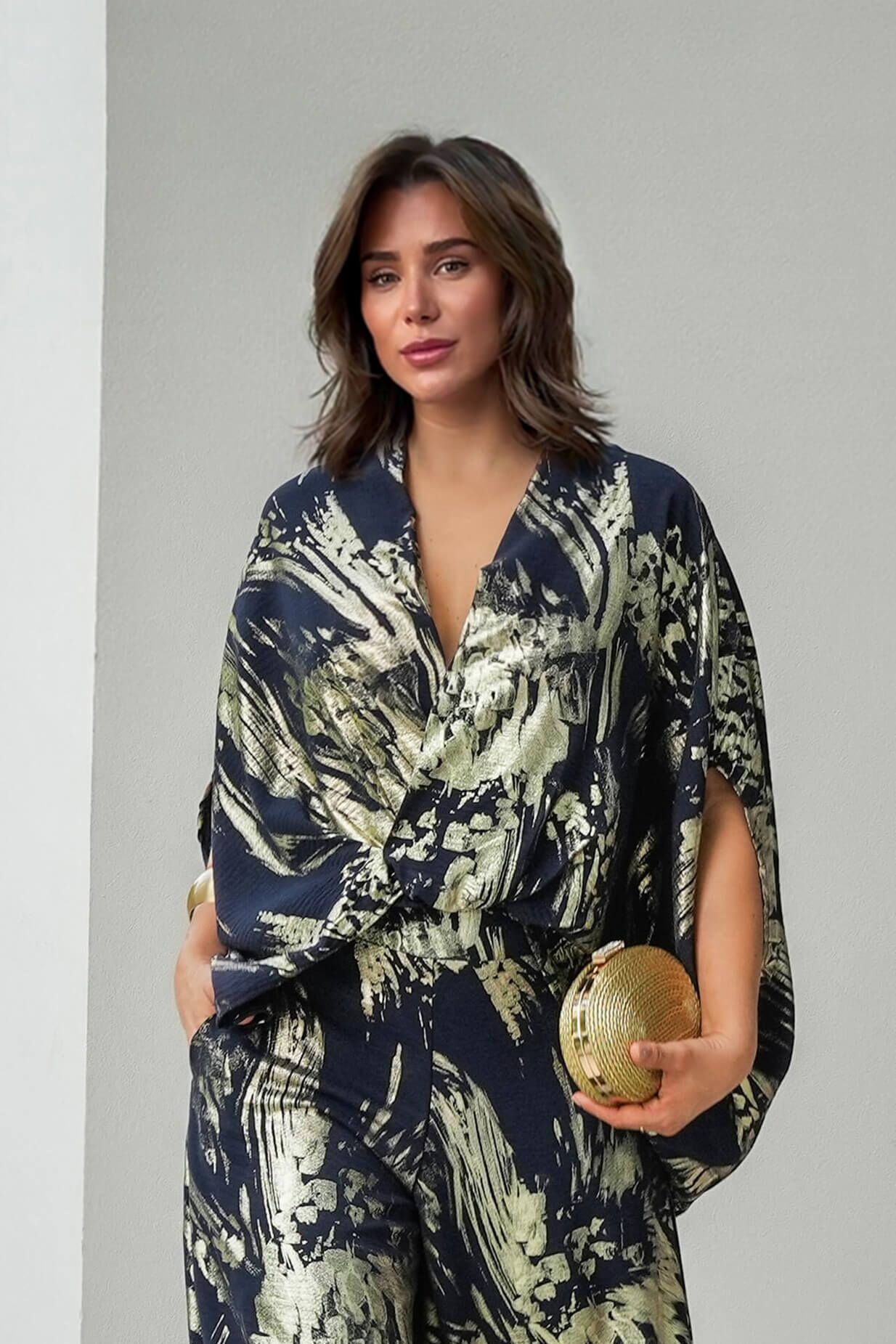 Retro Fashion Ethnic Print Elastic Waist Loose Pocket Wide-Leg Pants