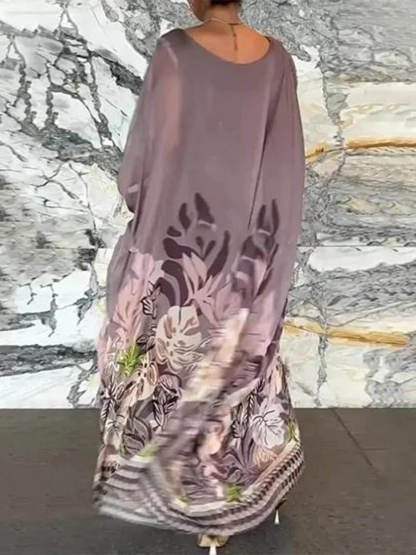 Vacation Plant Print Batwing Sleeve Kaftan Oversized Maxi Dress