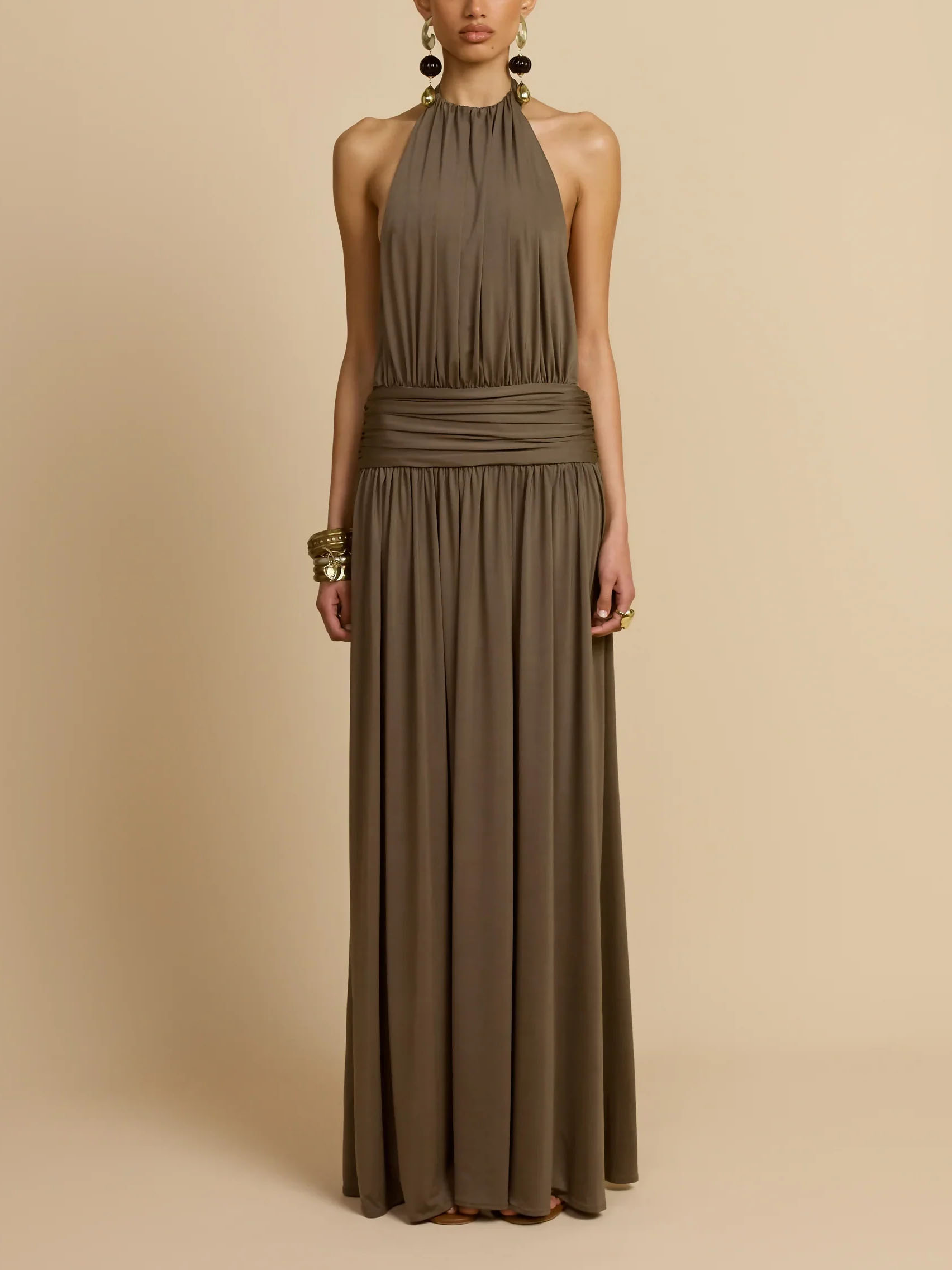 Sexy Open-back Pleated Low-waist Knitted Maxi Dress