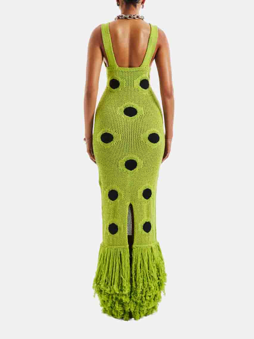 Exquisite Crochet Polka Dot Tassel Maxi Dress
