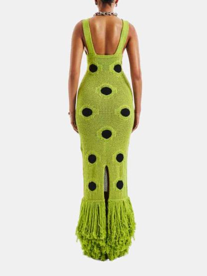 Exquisite Crochet Polka Dot Tassel Maxi Dress