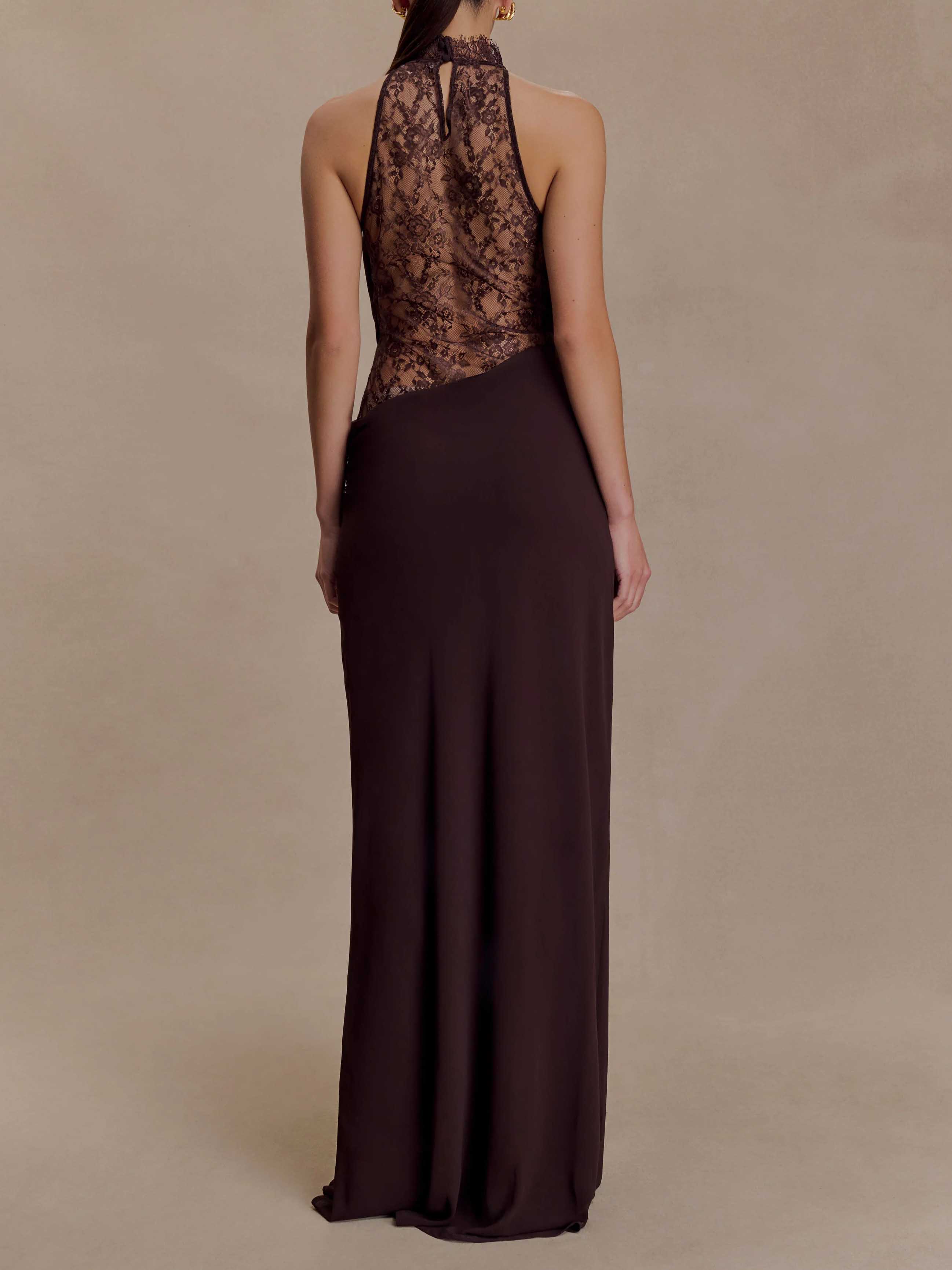 Elegant Chiffon Lace Spaghetti Strap Maxi Dress