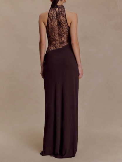 Elegant Chiffon Lace Spaghetti Strap Maxi Dress