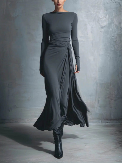 Exquisite Knotted Wrap Knit Maxi Dress