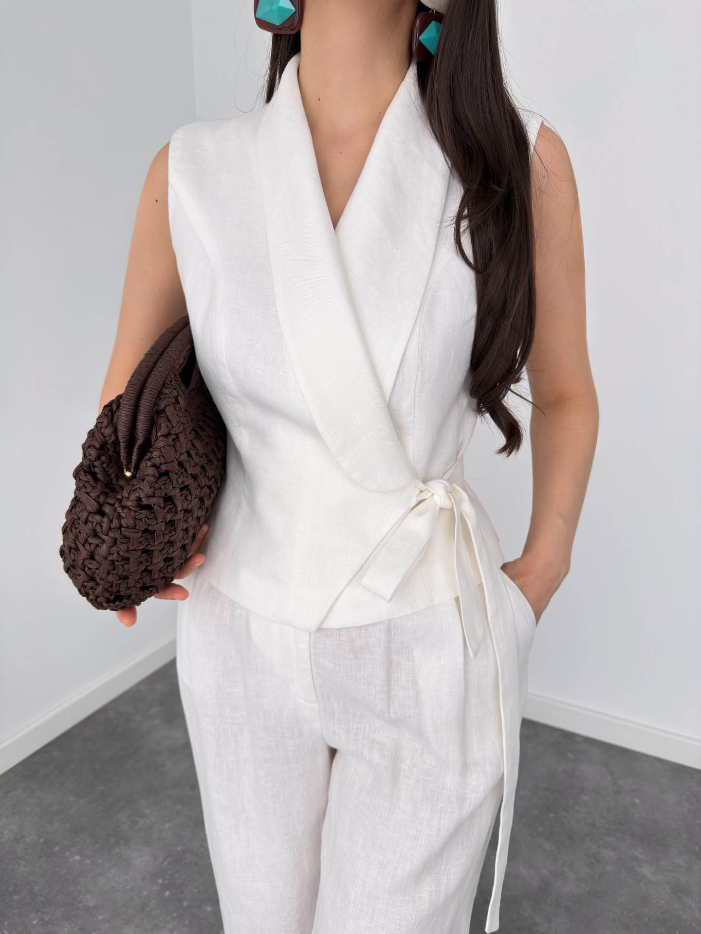 Casual Sleeveless Wrap Vest Top & High-Waist Wide-Leg Pants Two-Piece Set