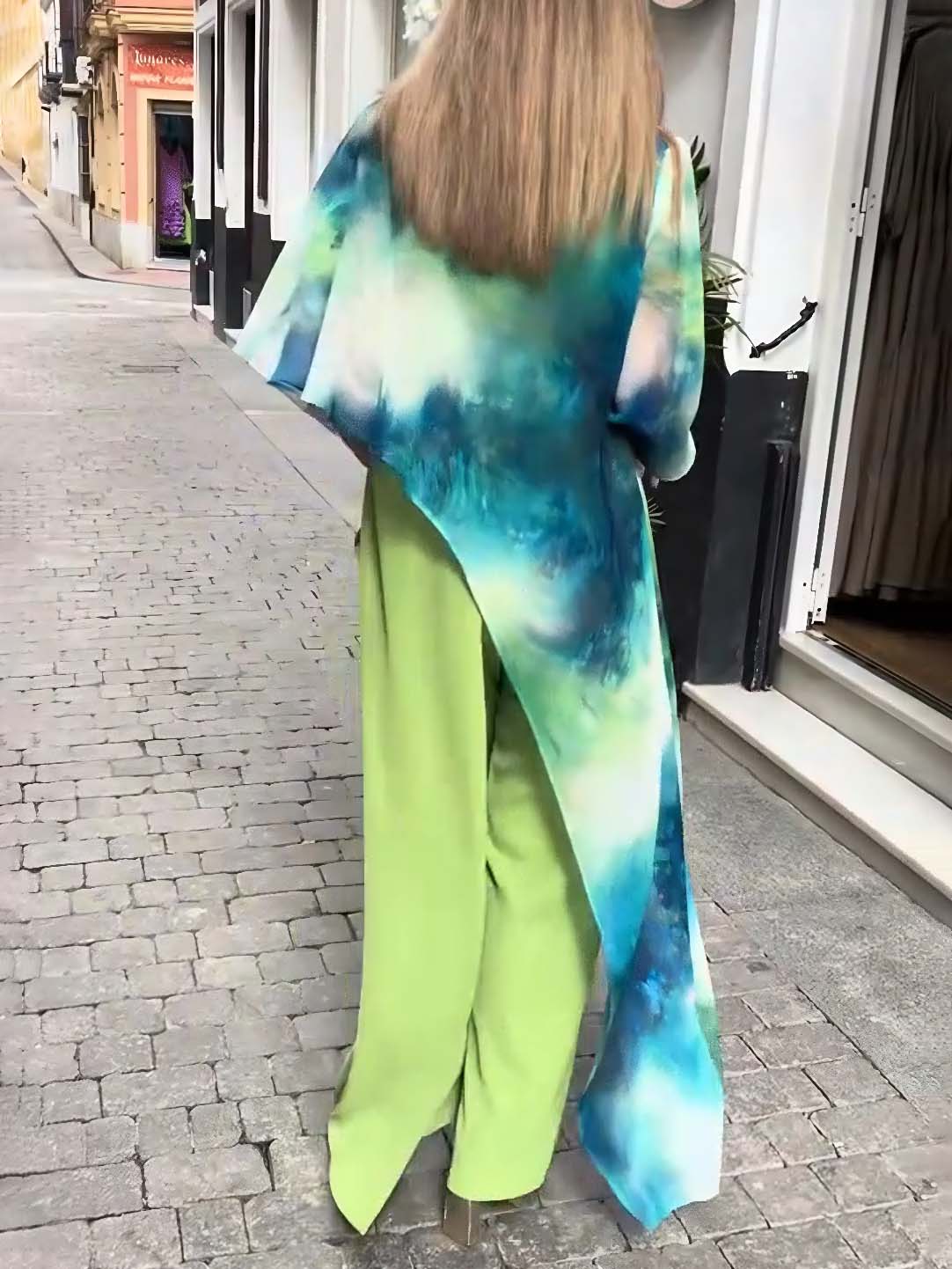 Abstract Watercolor Print Asymmetrical Two-piece Set