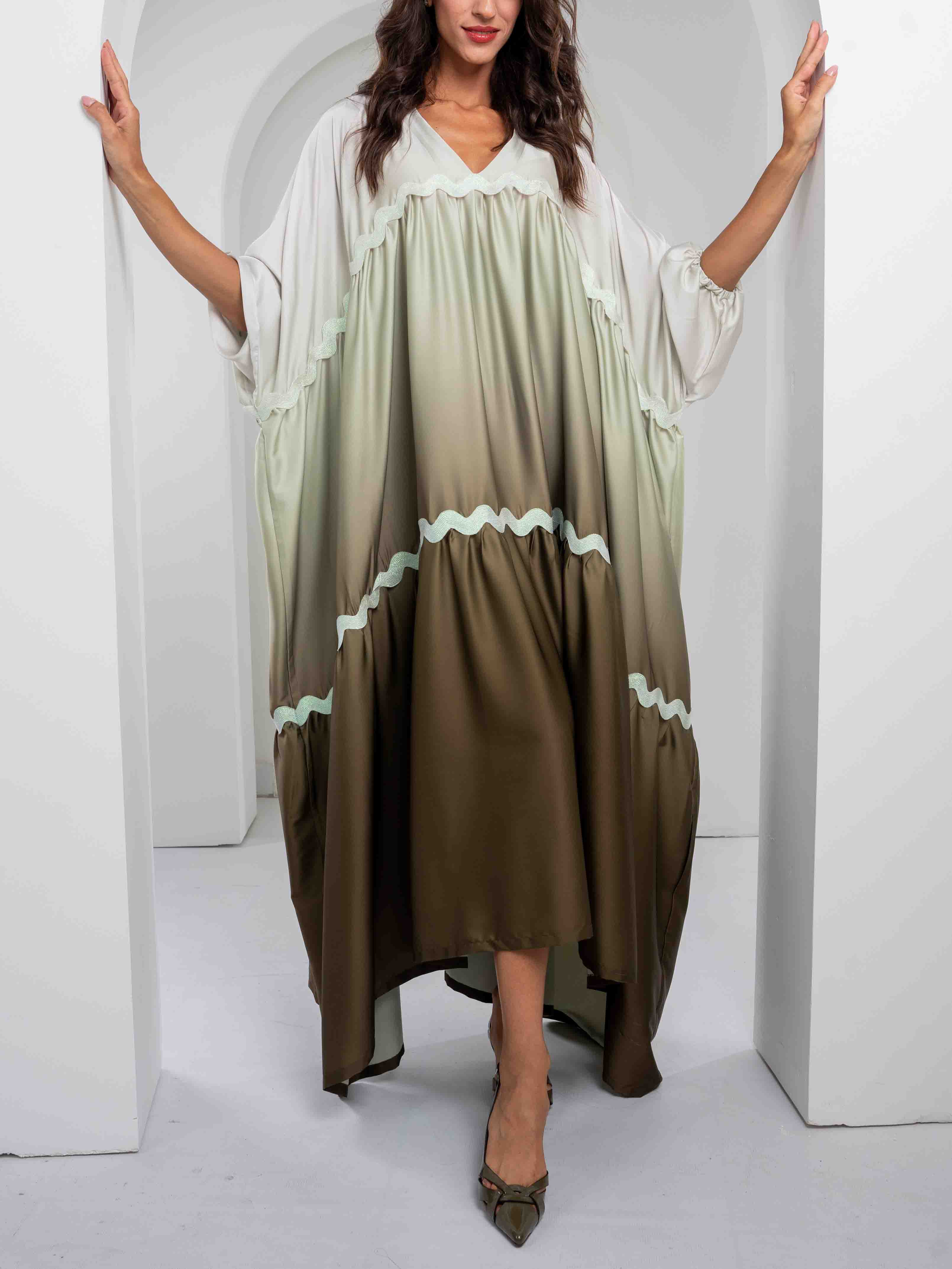 Elegant Satin Gradient Print Maxi Dress