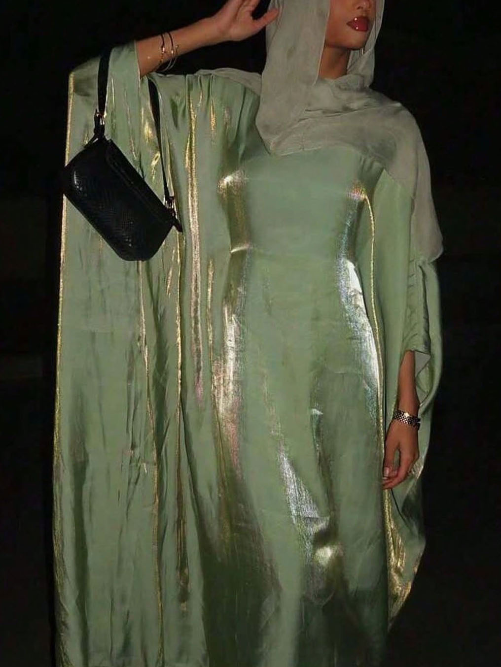 Elegant Shimmering Satin Kaftan Maxi Dress