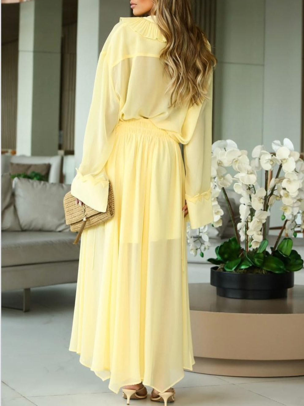 Elegant Ruffled V-Neck Chiffon Blouse