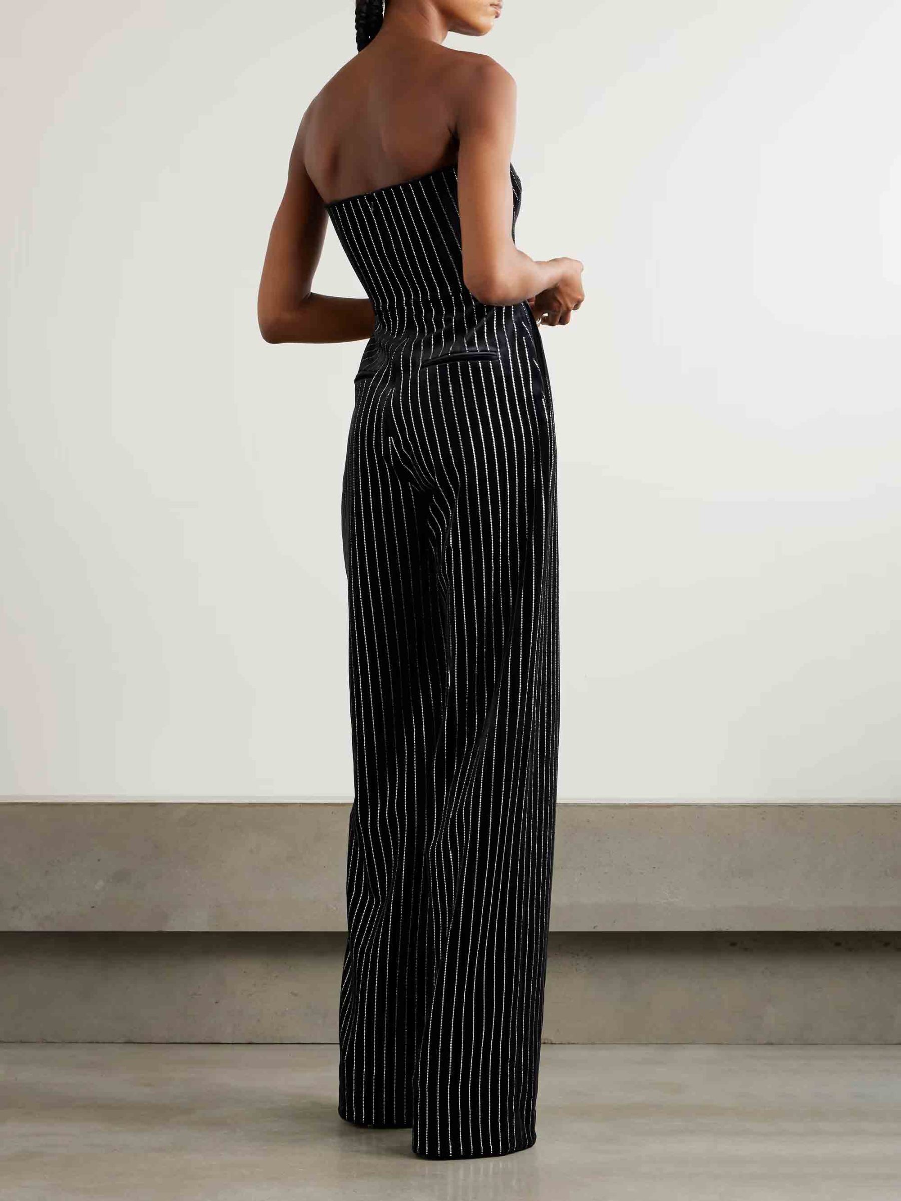 Elegant Silver Striped Print Off-the-shoulder Jumpsuit