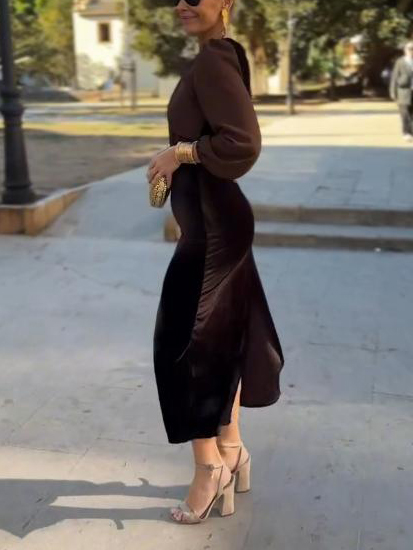 Sexy Long-sleeved Velvet Bodycon Maxi Dress