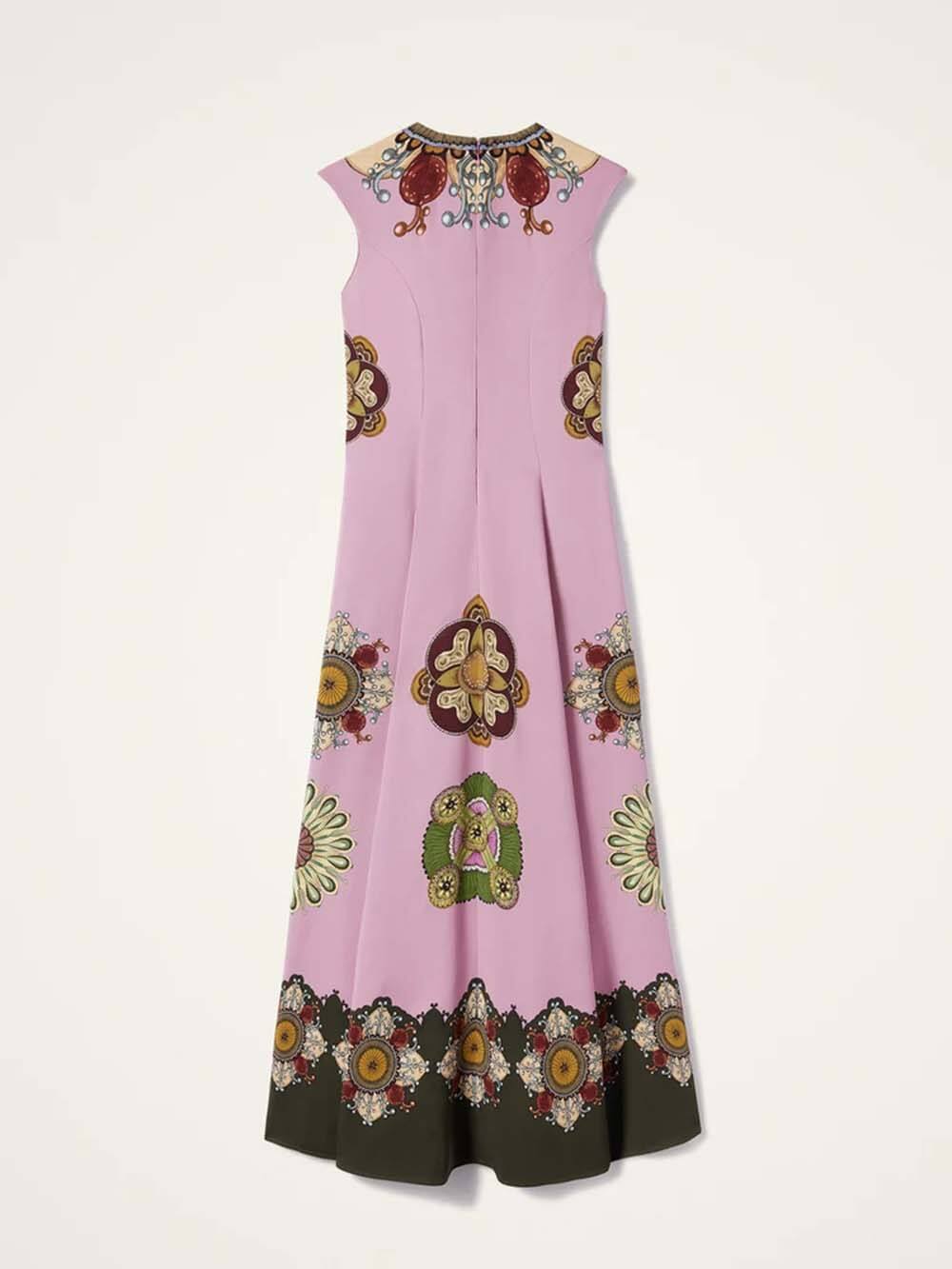 Elegant Printed Round Neck Park Avenue Waist-Defining Maxi Dress