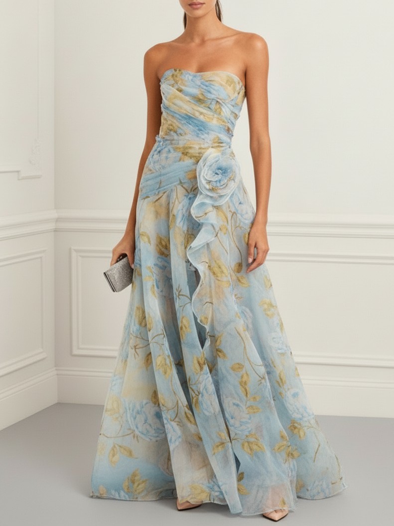 Elegant Tulip Print V-neck Maxi Dress – Likemychoice