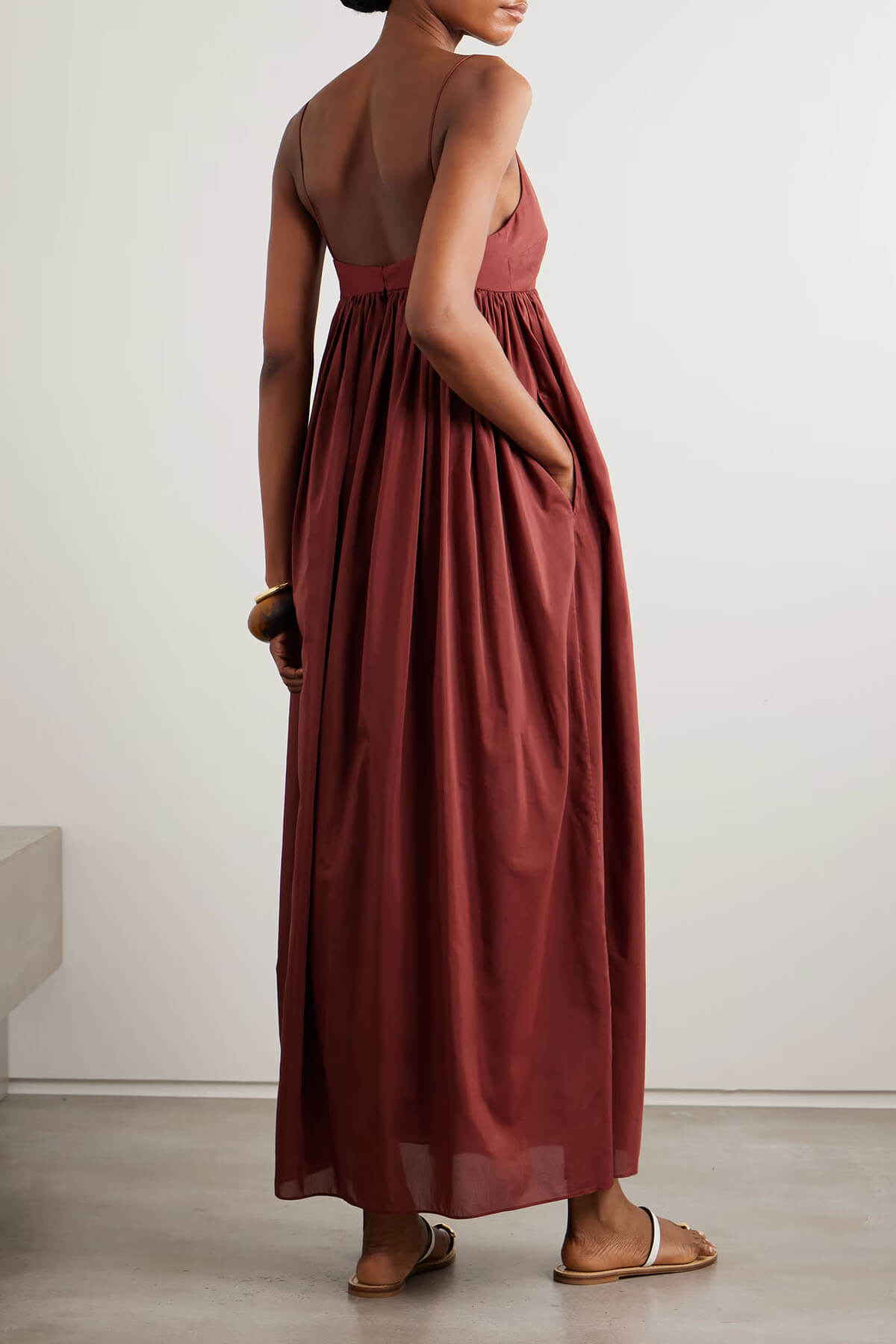 Fashion V-Neck Ruched Backless Pocket Maxi Dress