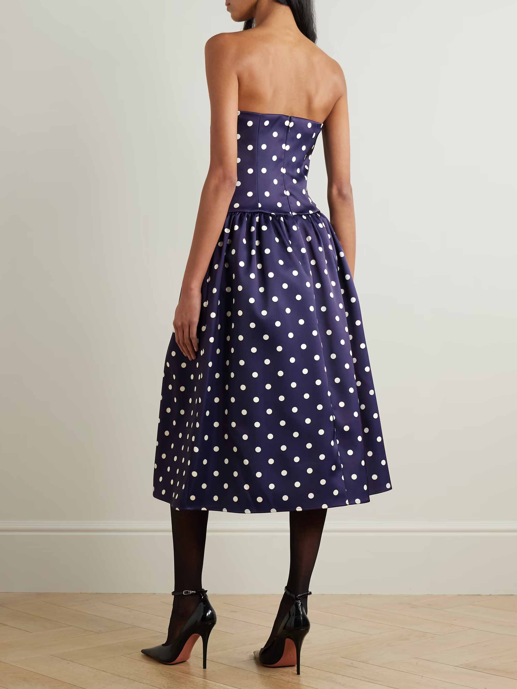 Elegant Off-The-Shoulder Polka Dot Print Midi Dress