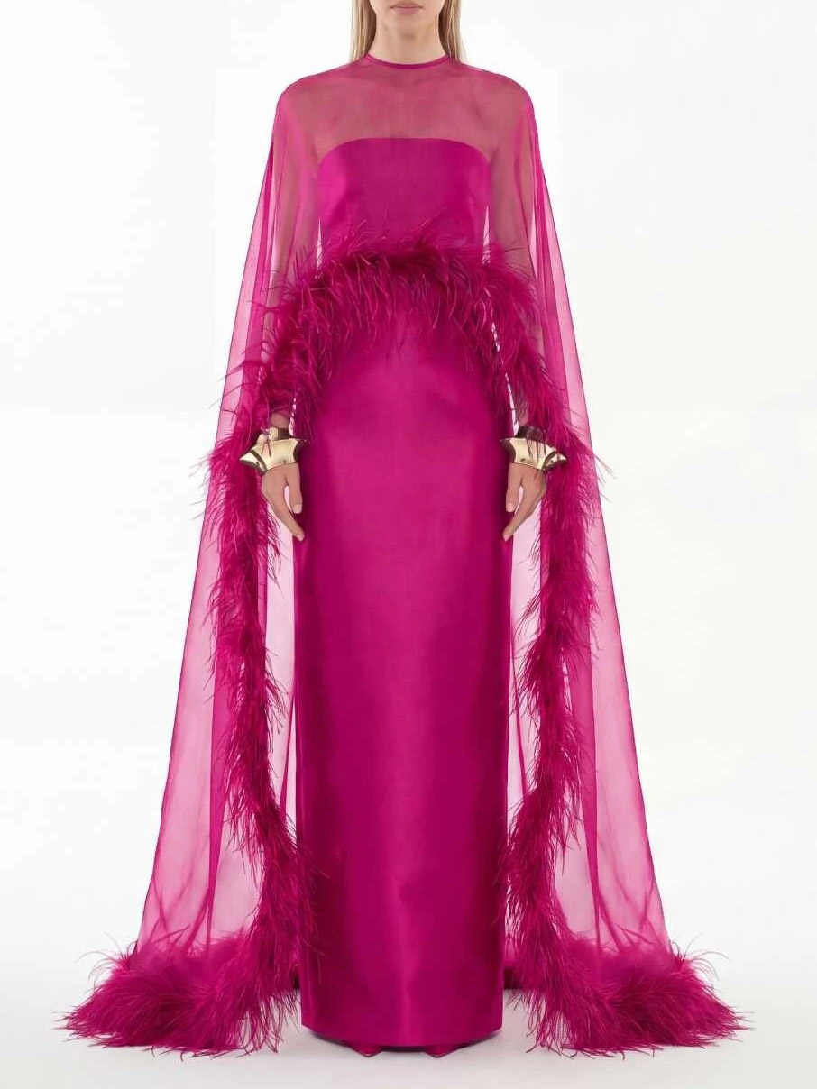 Elegant Sheer Chiffon Shawl Black Satin Maxi Dress